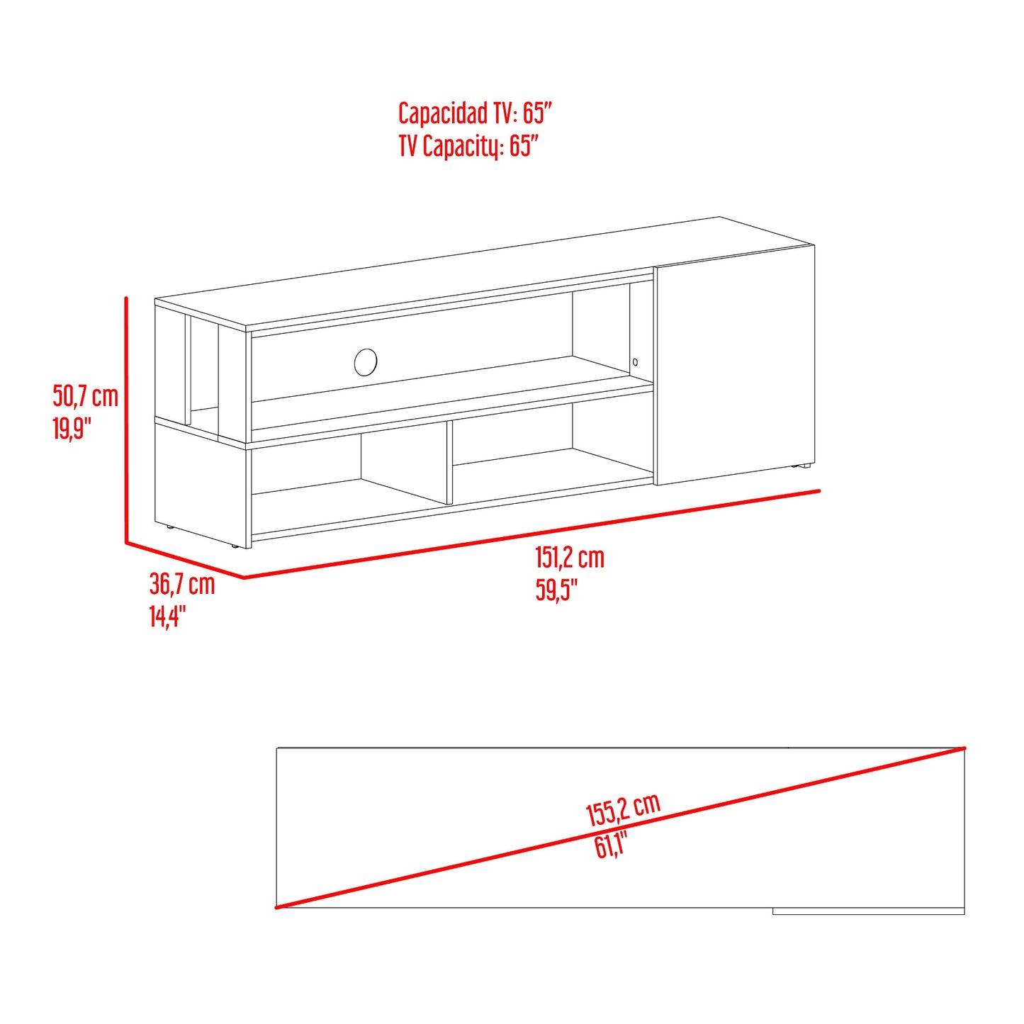 Rack De Tv Noland 50X151X35 Rta Fresno Eu Wengue