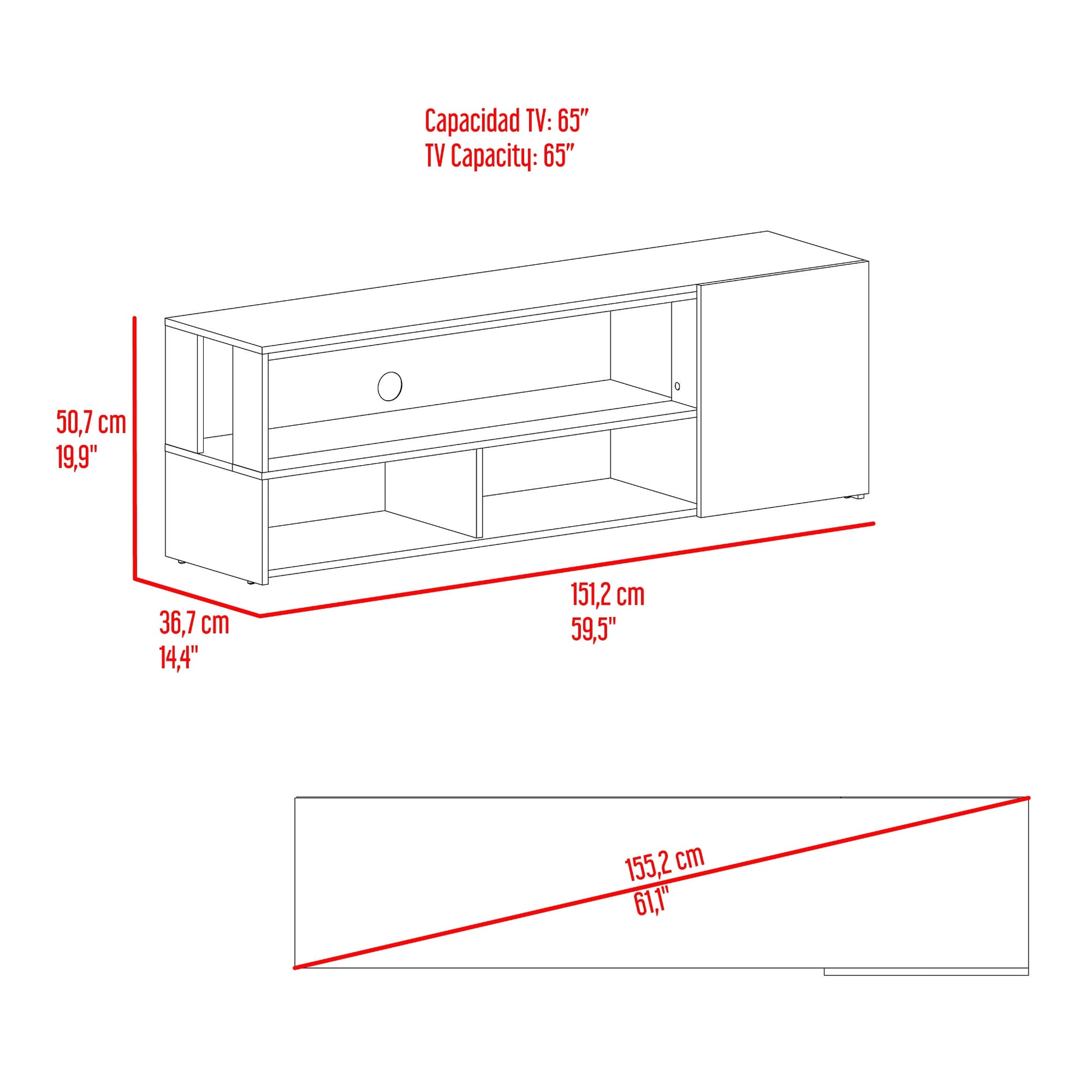 Rack De Tv Noland 50X151X35 Rta Fresno Eu Wengue