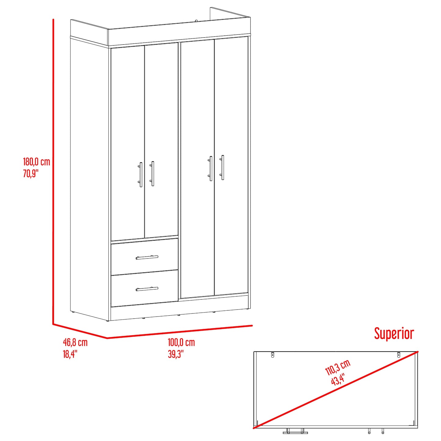 Closet Houston 4 Puertas 2 Cajones 180X100X47 Rta Cartagena Wengue