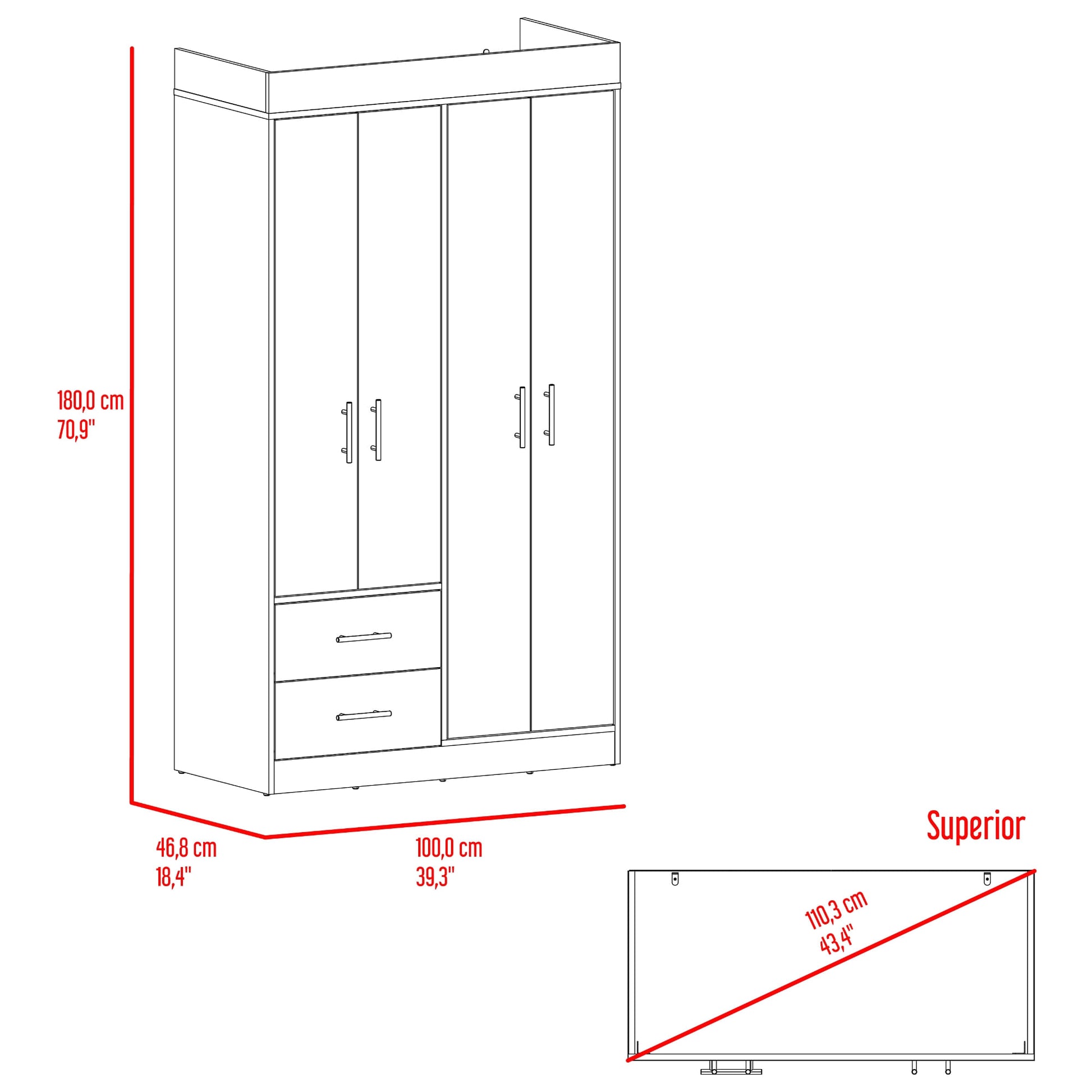 Closet Houston 4 Puertas 2 Cajones 180X100X47 Rta Cartagena Wengue