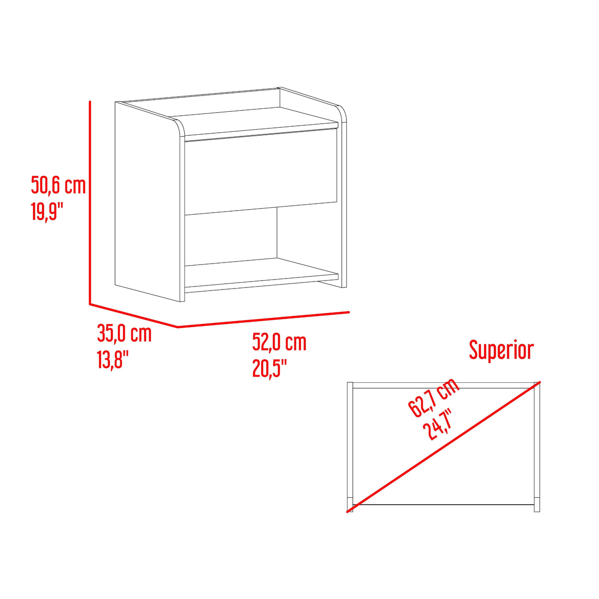 Mesa De Noche Fidelis 50X52X35 Rta Blanco Fresno Zf