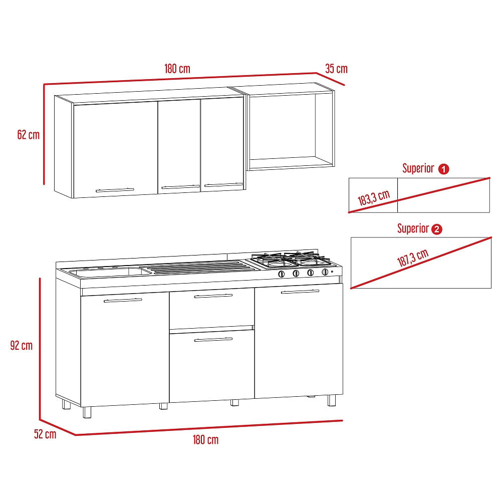 Cocina 1.80 Atalanta Izquierda Blanco Duna