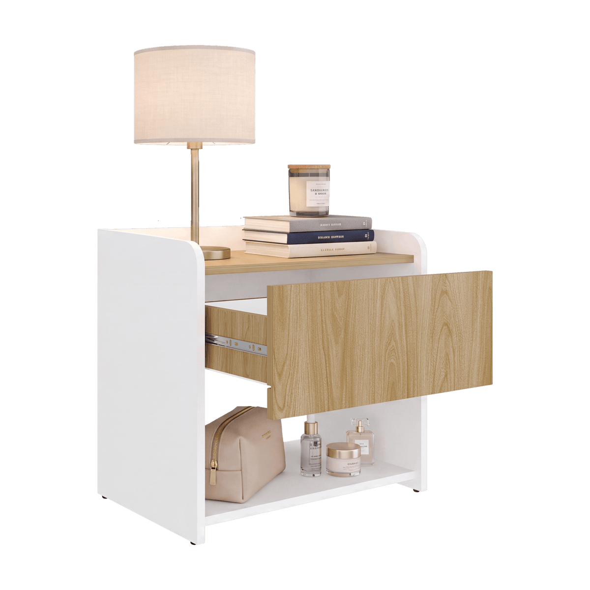 Mesa De Noche Fidelis 50X52X35 Rta Blanco Fresno Zf