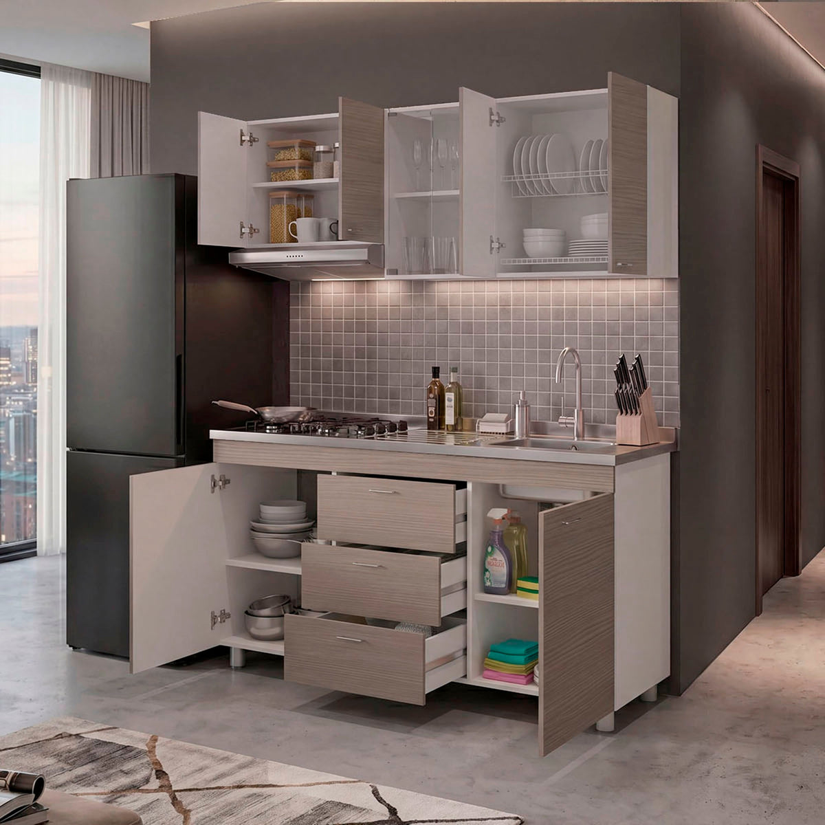 Cocina 150 Lumina Der 60X150X31 Rta Blanco Positano