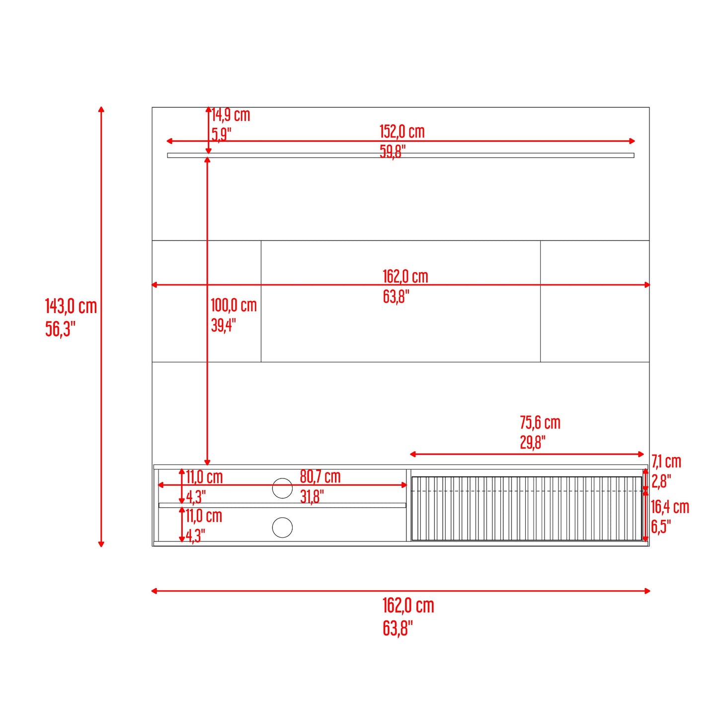 Panel De Tv Bowie 143X162X39 Rta Plomo