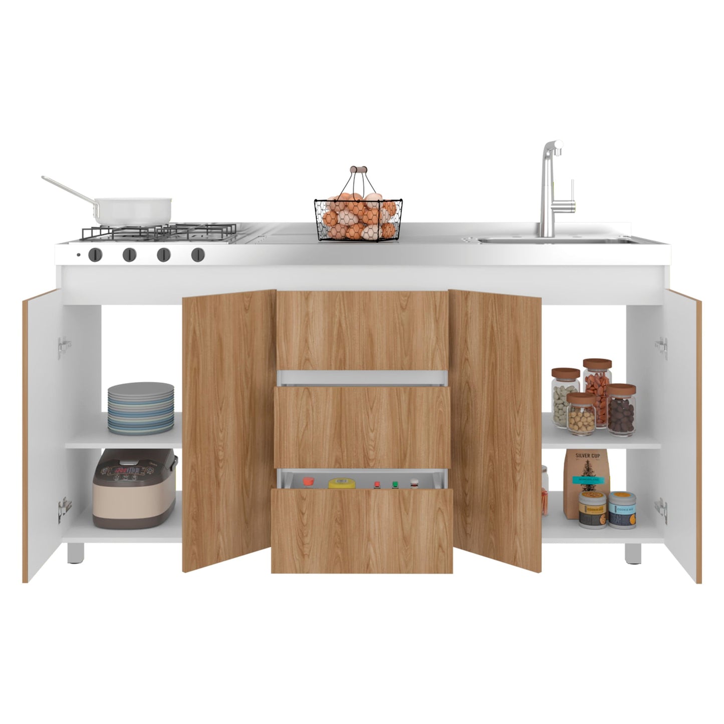 Mueble Inferior Cocina Der 180 Boreal 89X179X49 Rta Blanco Fresno