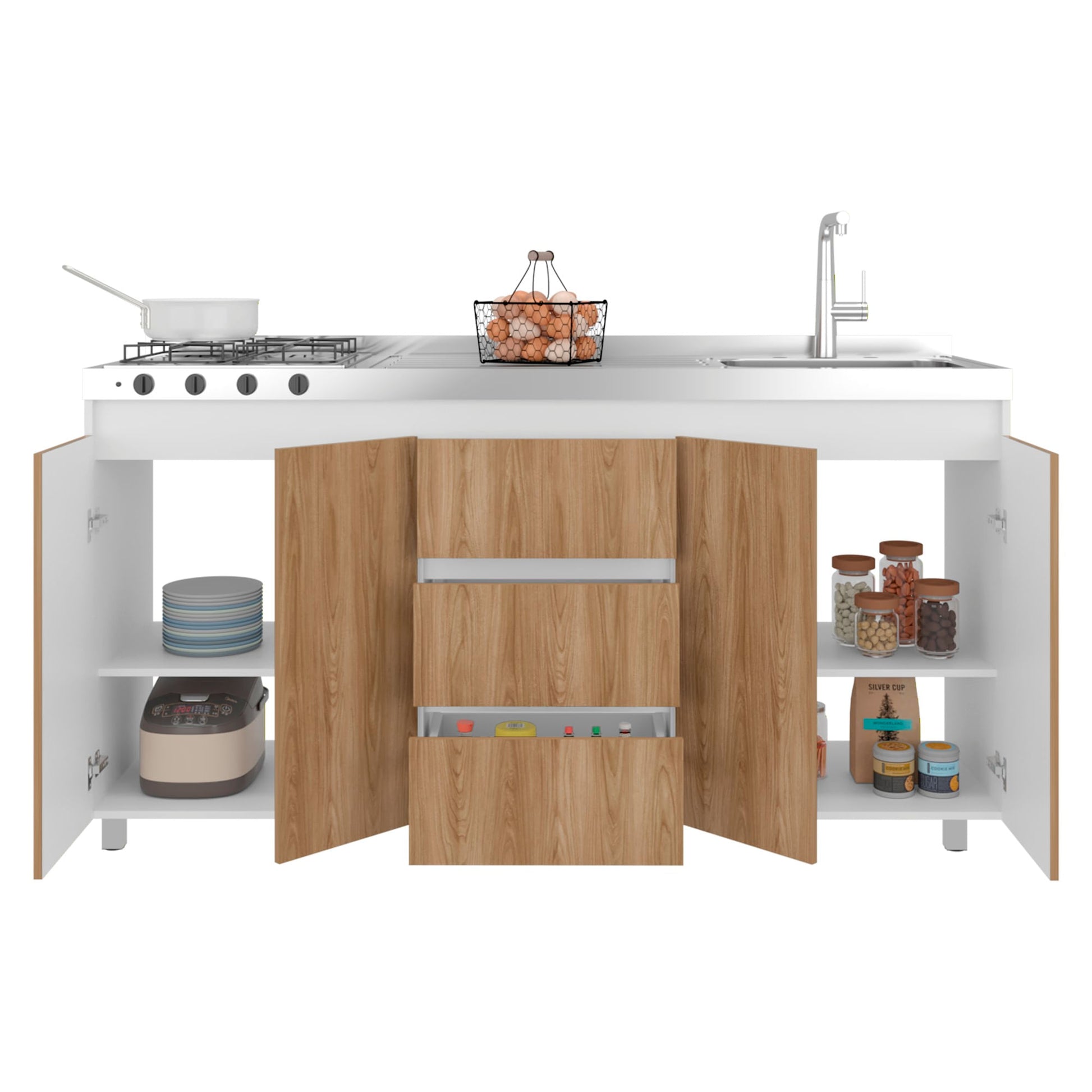 Mueble Inferior Cocina Der 180 Boreal 89X179X49 Rta Blanco Fresno