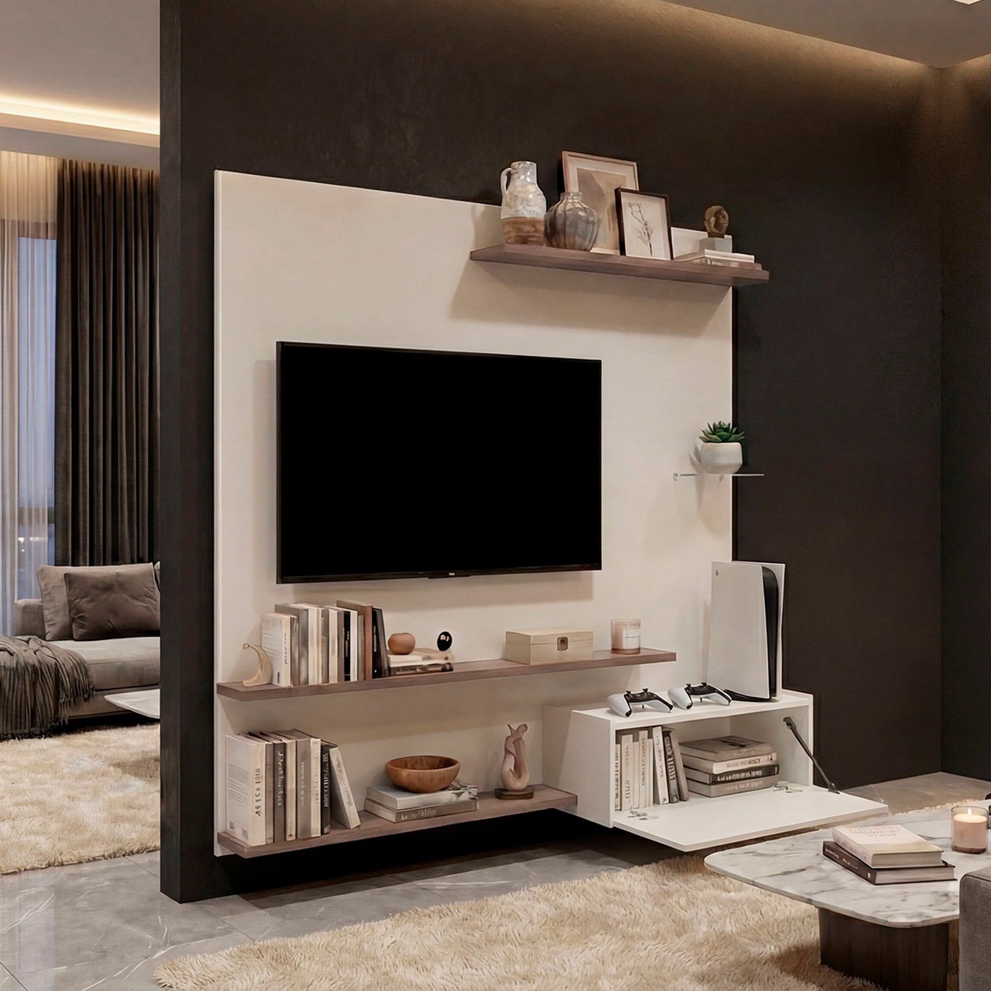 Panel De Tv Henry 180X180X36 Rta Blanco Mqz Avellana