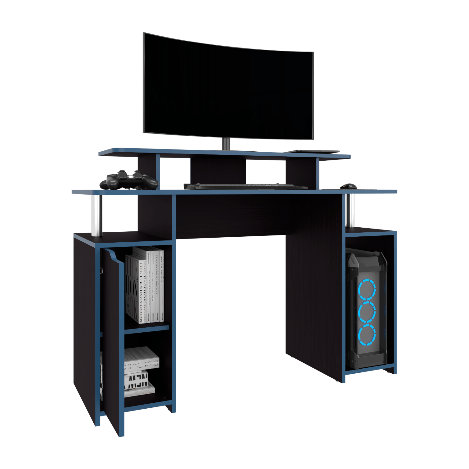 Escritorio Gamer Keria 88X120X45 Rta Wengue + Azul Zf