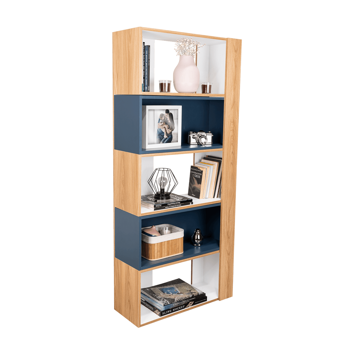 Biblioteca Beijing  161X70X28 Rta Fresno/Blanco + Azul