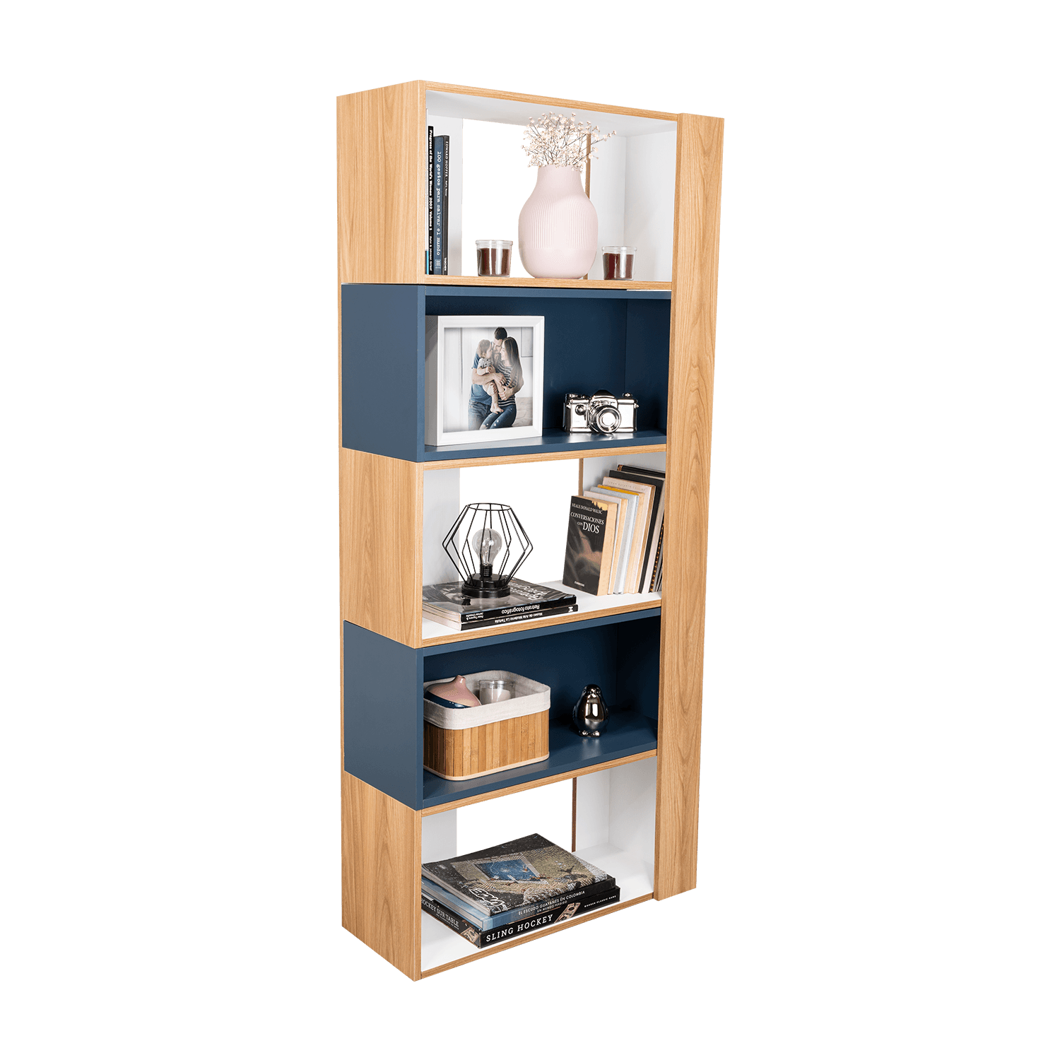 Biblioteca Beijing  161X70X28 Rta Fresno/Blanco + Azul