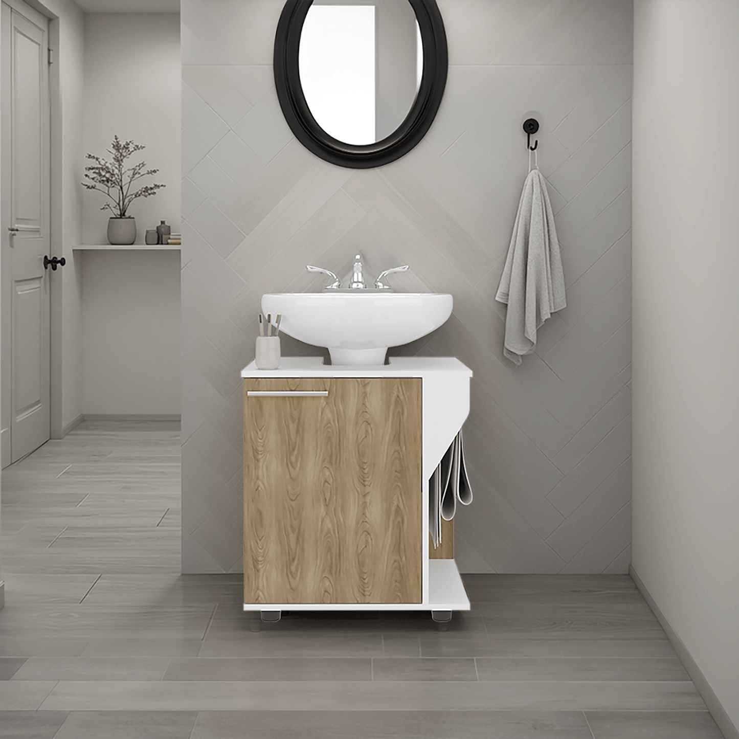 Mueble Lavamanos De Pedestal Phillips 62X56X41 Rta Blanco Fresno