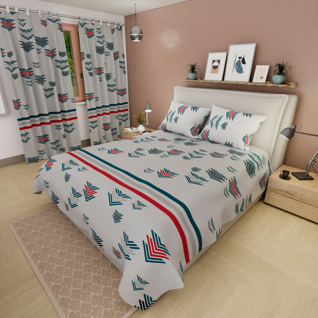 Juego De Sábanas Con Cortinas Blanco Flechas Ultra Suave