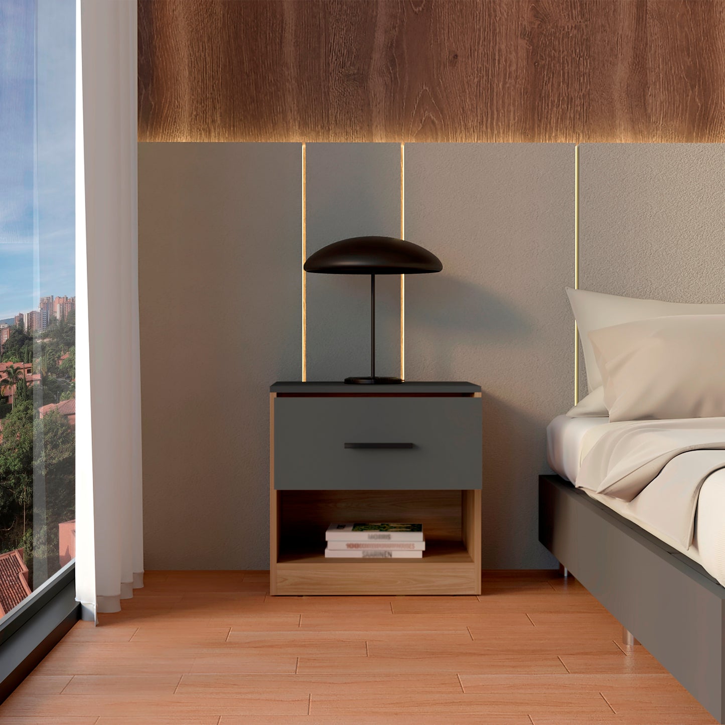 Velador Girona 50X50X40.3 Rta Plomo + Fresno Europeo