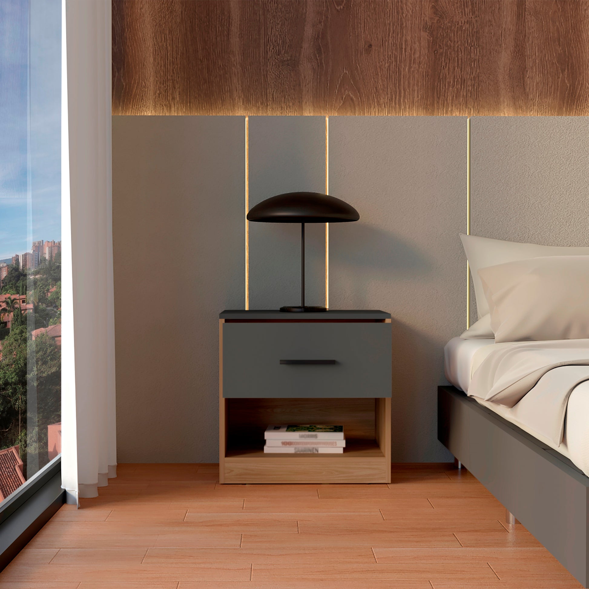 Velador Girona 50X50X40.3 Rta Plomo + Fresno Europeo