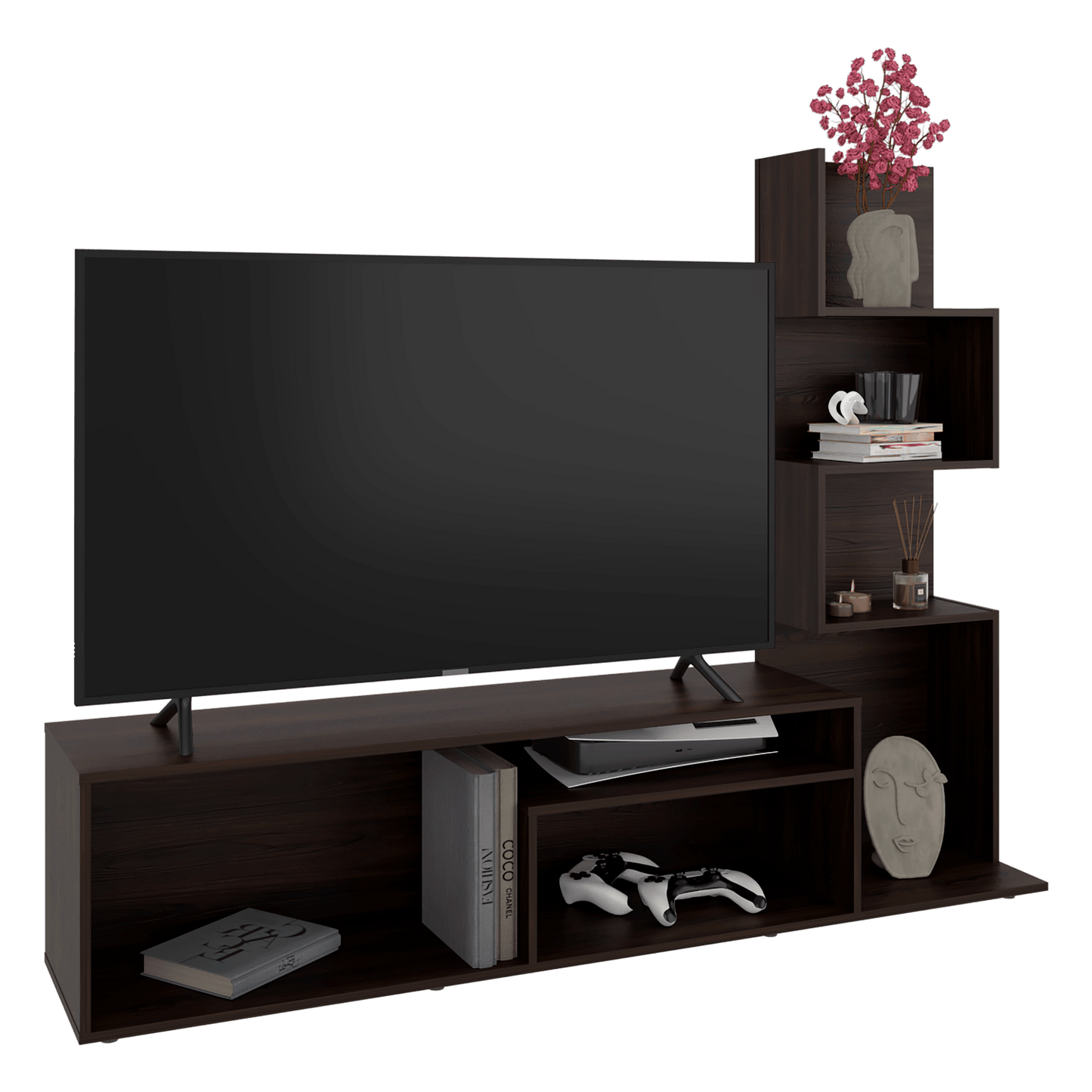 Mesa De  Tv 55" Lugano 134X169X35 Rta Nogal Europeo