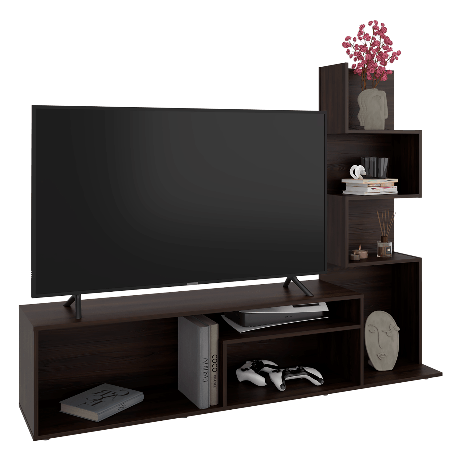 Mesa De  Tv 55" Lugano 134X169X35 Rta Nogal Europeo