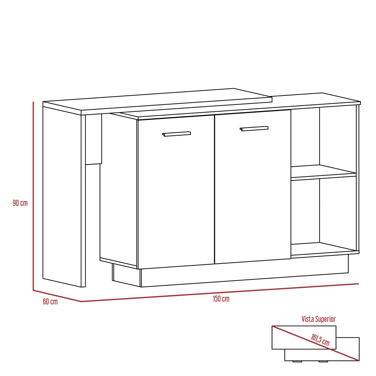 Isla De Cocina Sicilia 90X150 Rta Wengue Duna N/A