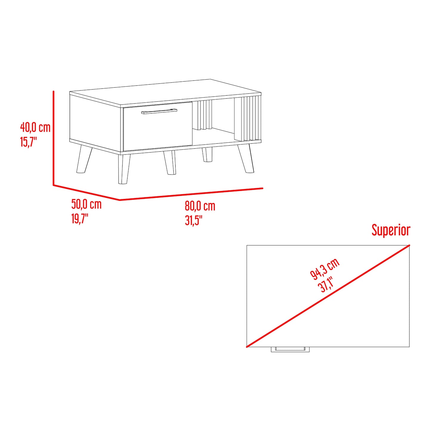 Mesa De Centro Vance 40X80X50 Rta Capri Fresno Eu