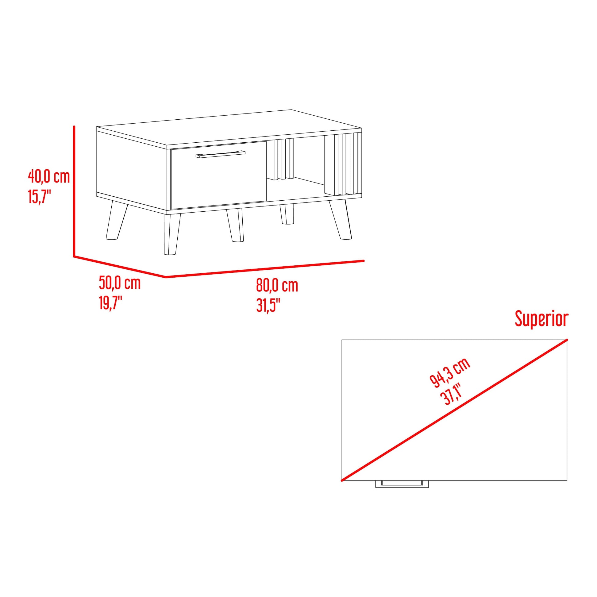 Mesa De Centro Vance 40X80X50 Rta Capri Fresno Eu