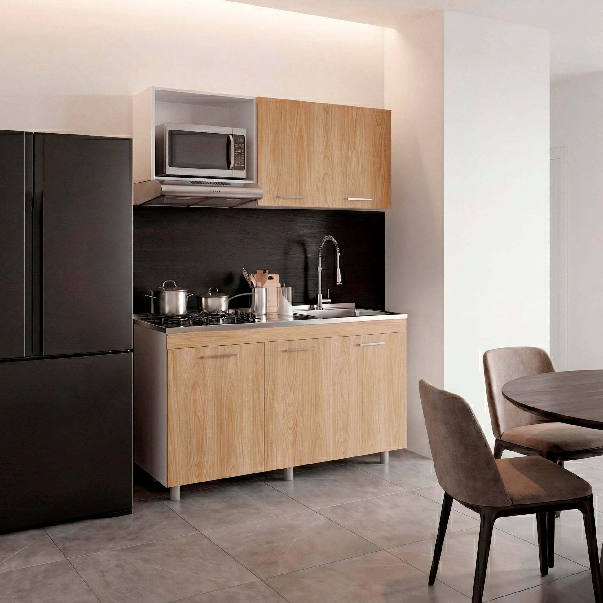 Cocina Miro 150 Derecho 60X150X40 Rta Blanco Fresno