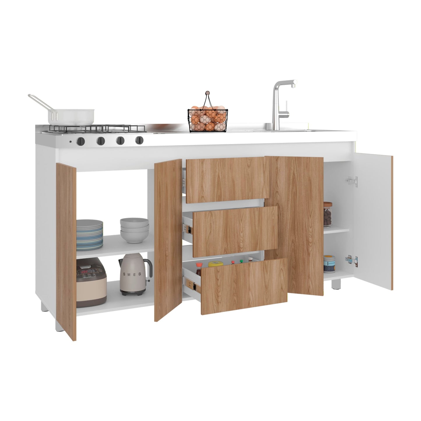Mueble Inferior Cocina Der 180 Boreal 89X179X49 Rta Blanco Fresno