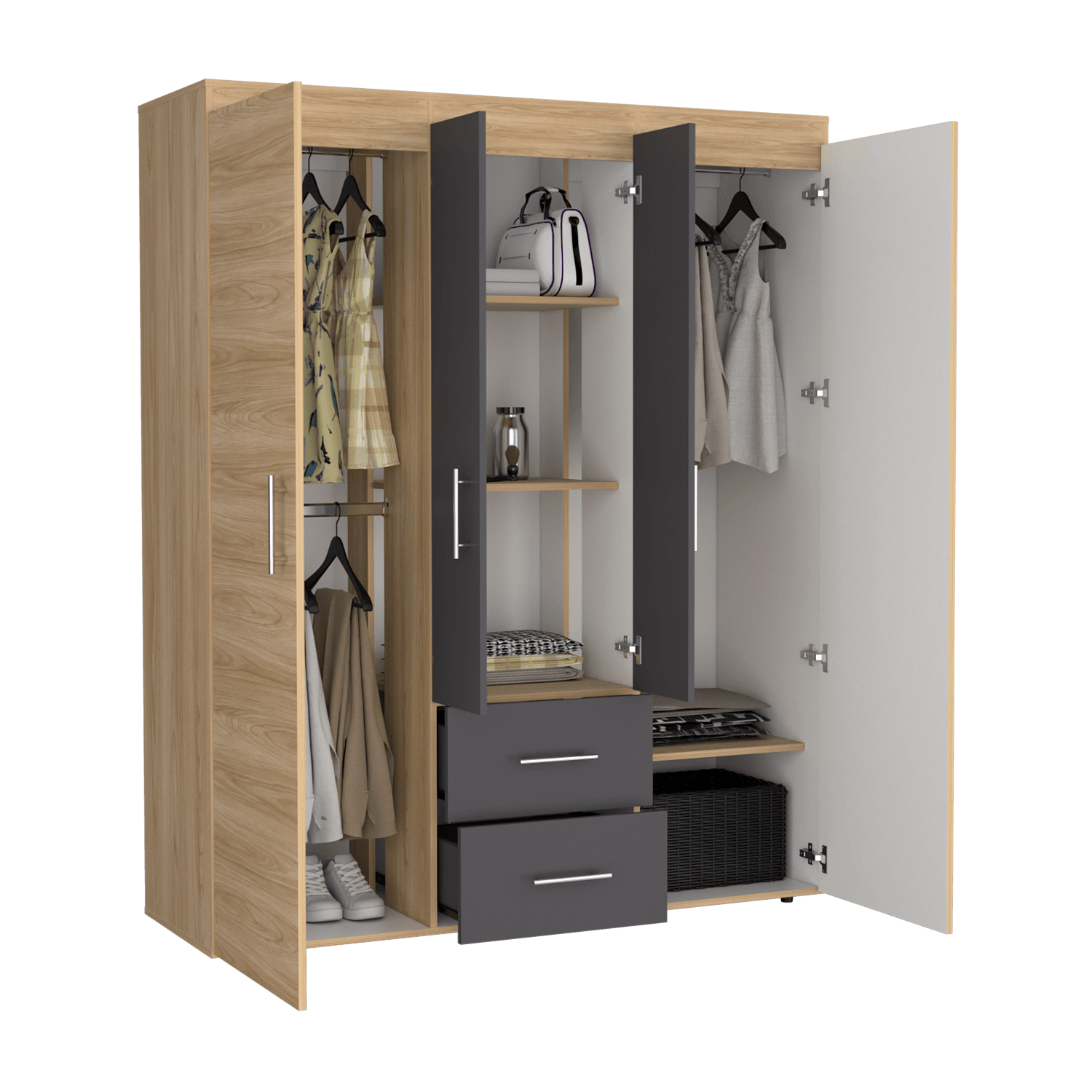 Closet Bariloche Eco 150 177X150X50 Rta Fresno/Blanco Plomo