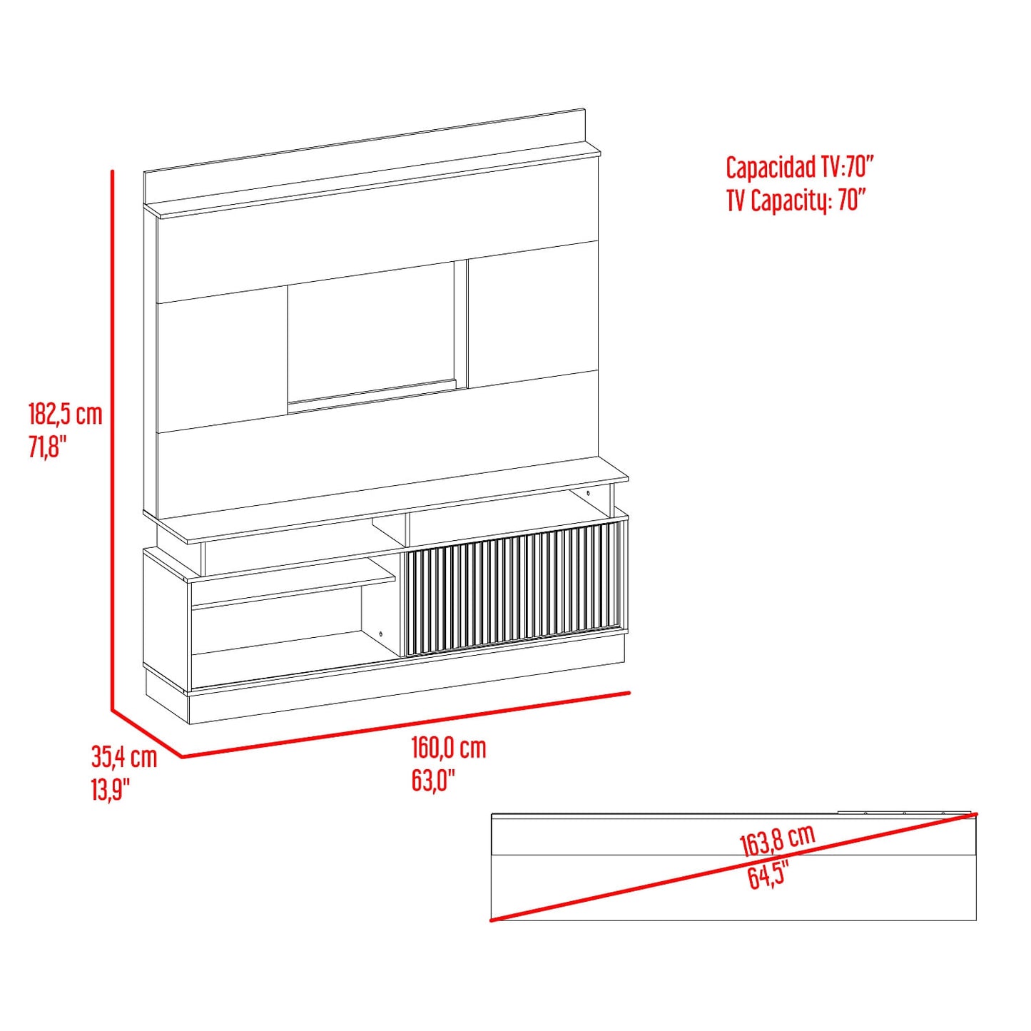 Centro De Tv 70" Thun 182X160X35 Rta Blanco Bardolino