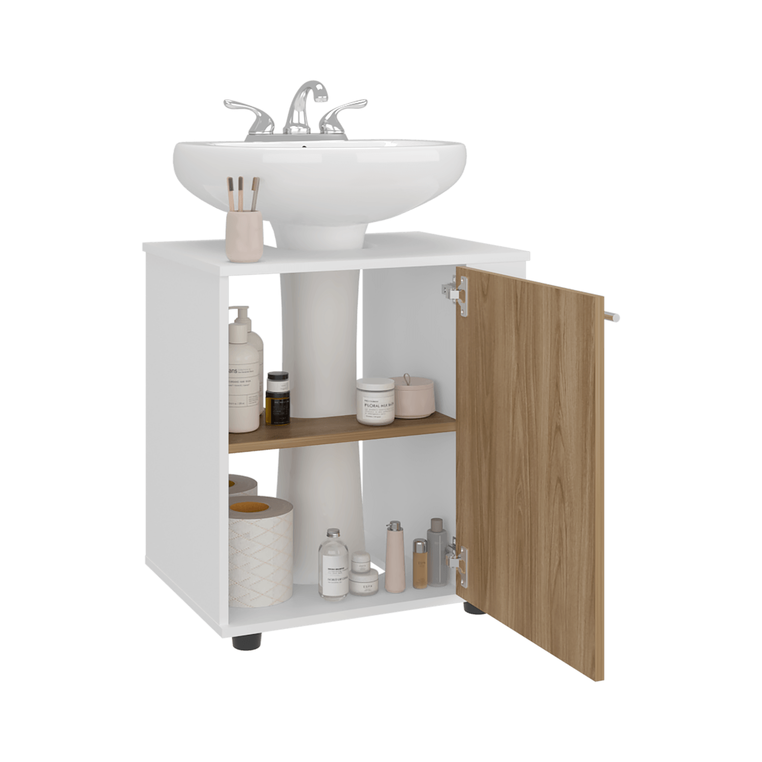 Mueble Lavamanos De Pedestal Phillips 62X56X41 Rta Blanco Fresno