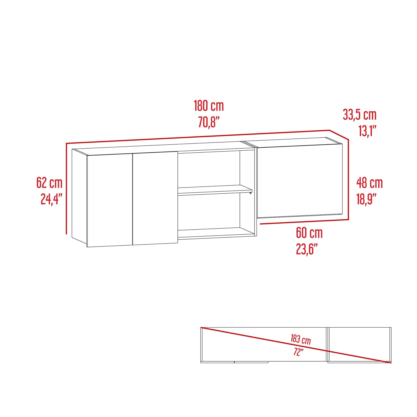 Mueble Superior Cocina 180 Boreal 62X180X33 Rta Blanco Fresno