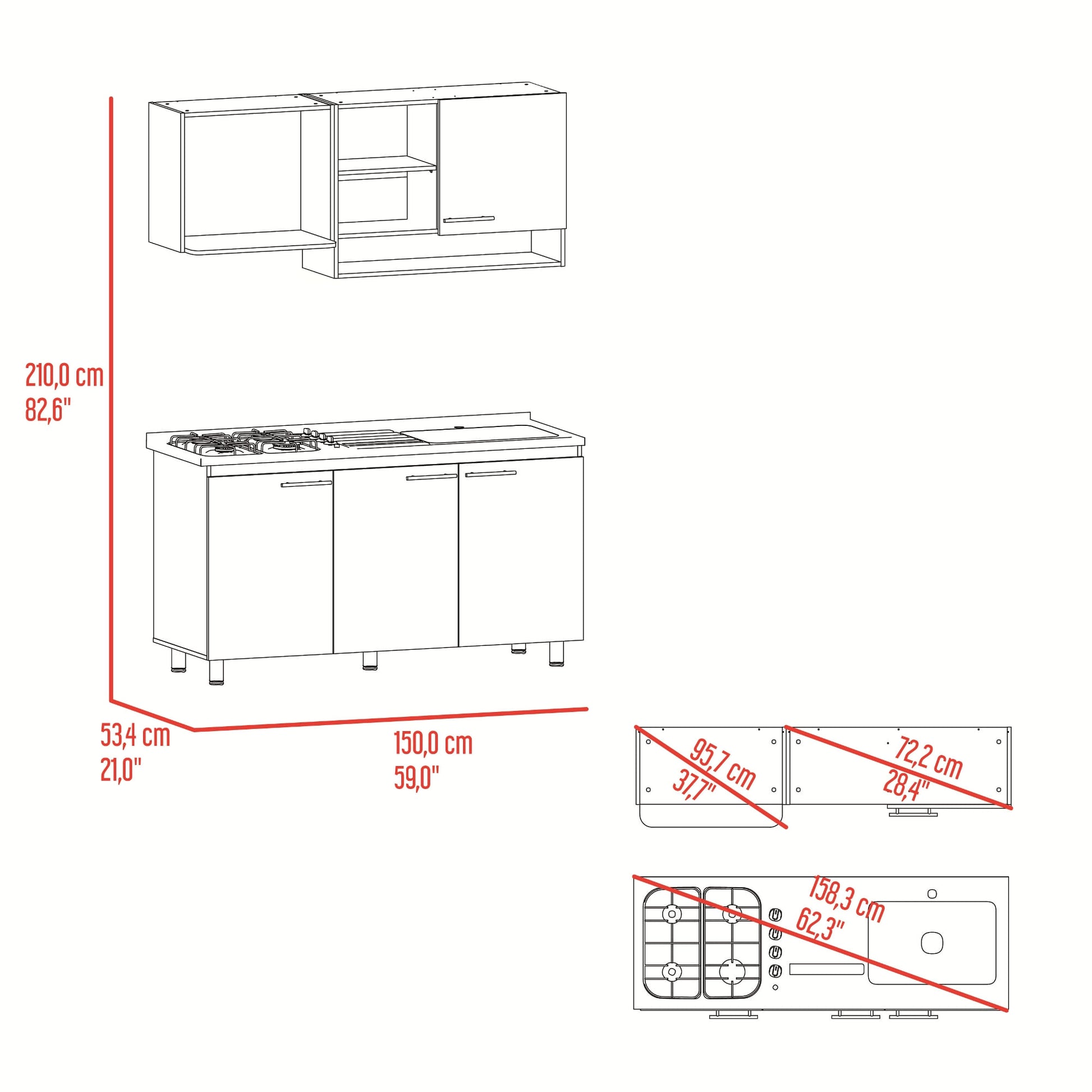 Cocina Orquidea Derecha 210X150X53 Rta Blanco Positano