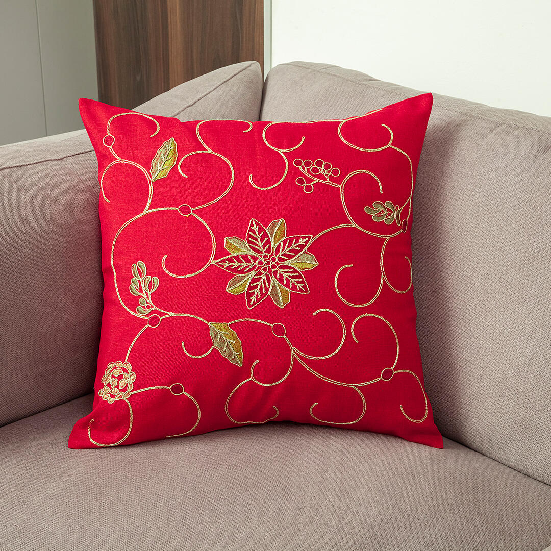 Par De Forros  De Navidad Bordado Flor De Pascua Fondo Rojo