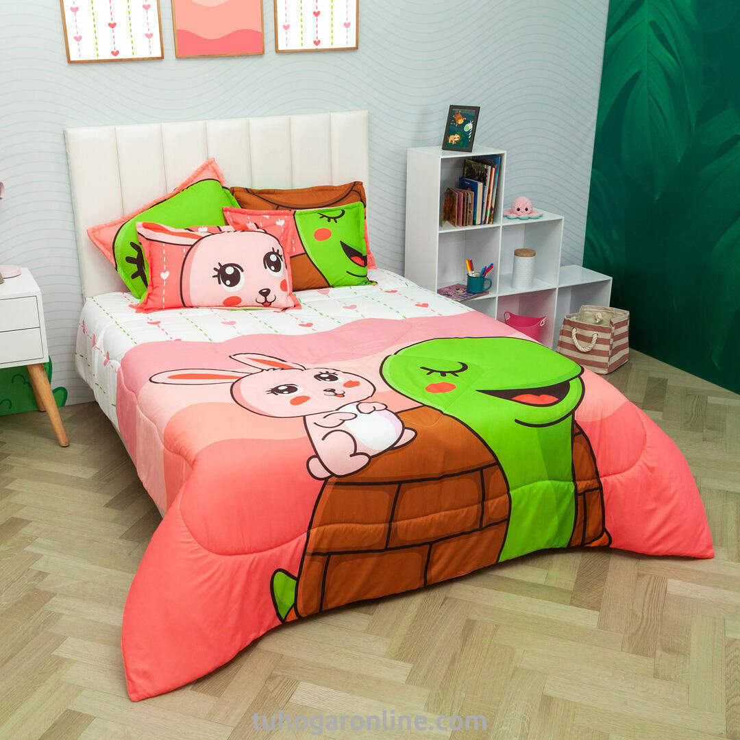 Cubrelecho Acolchado Doble Faz Linea Zoo Tortugas –