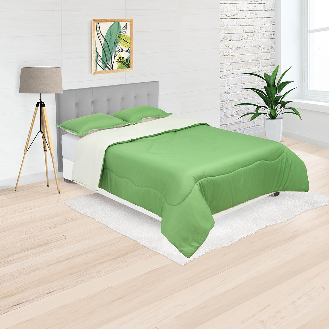 Cubrelecho Semiacolchado Solo Fondo Verde Manzana Y Blanco Ultra Suave