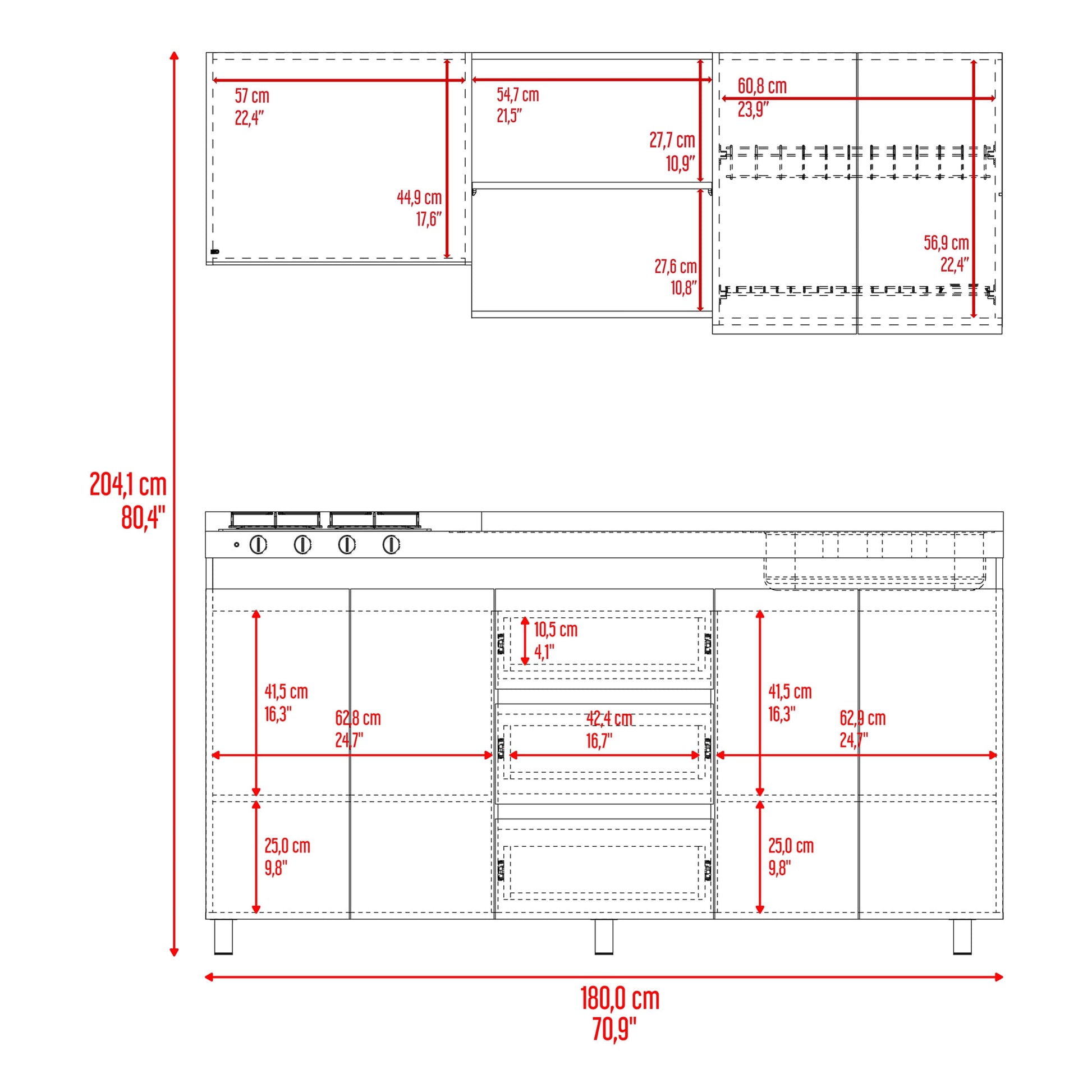 Cocina Boreal Derecha 210X180X50 Rta Blanco Fresno