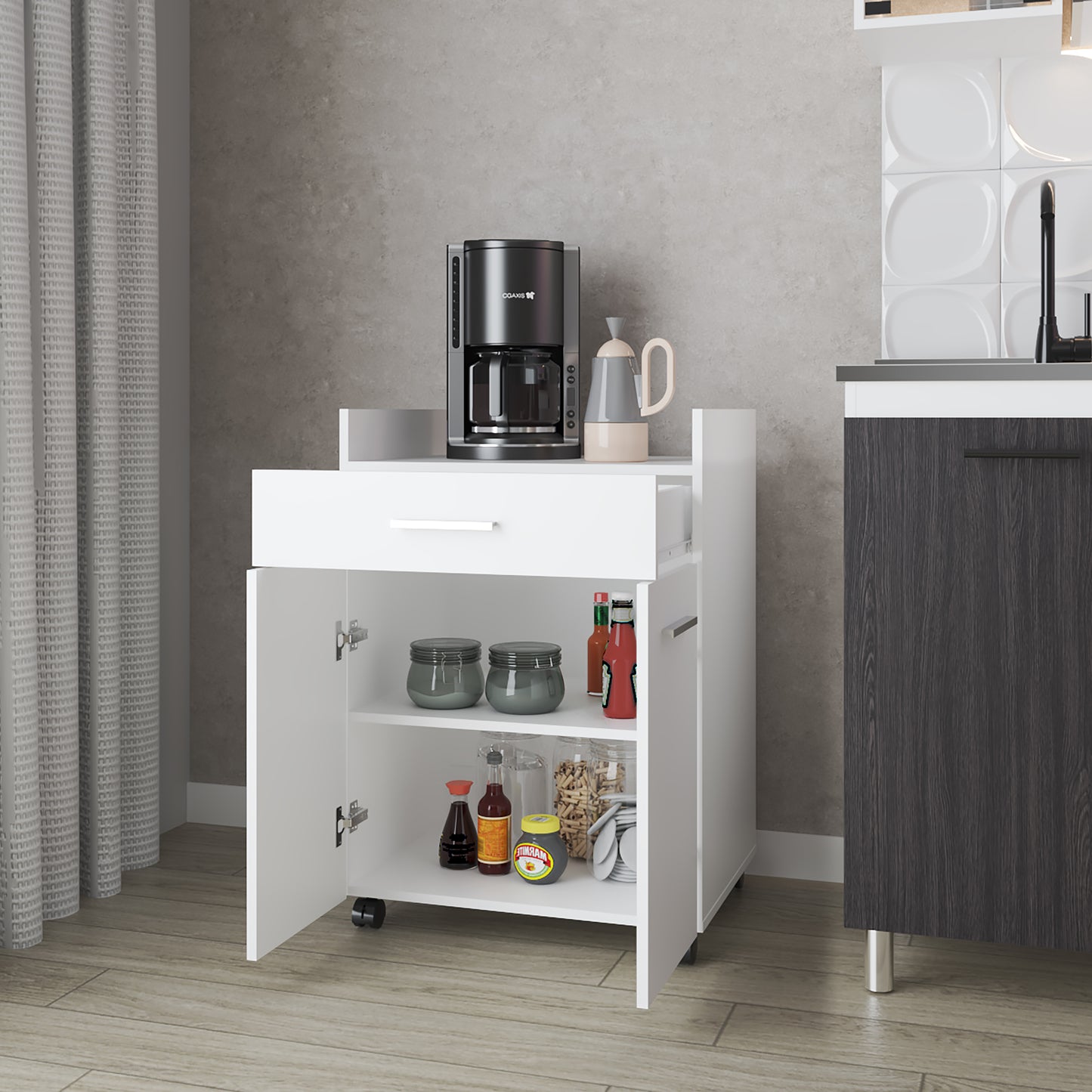 Auxiliar De Cocina Movil Glover 83X60X47 Rta Blanco Zf