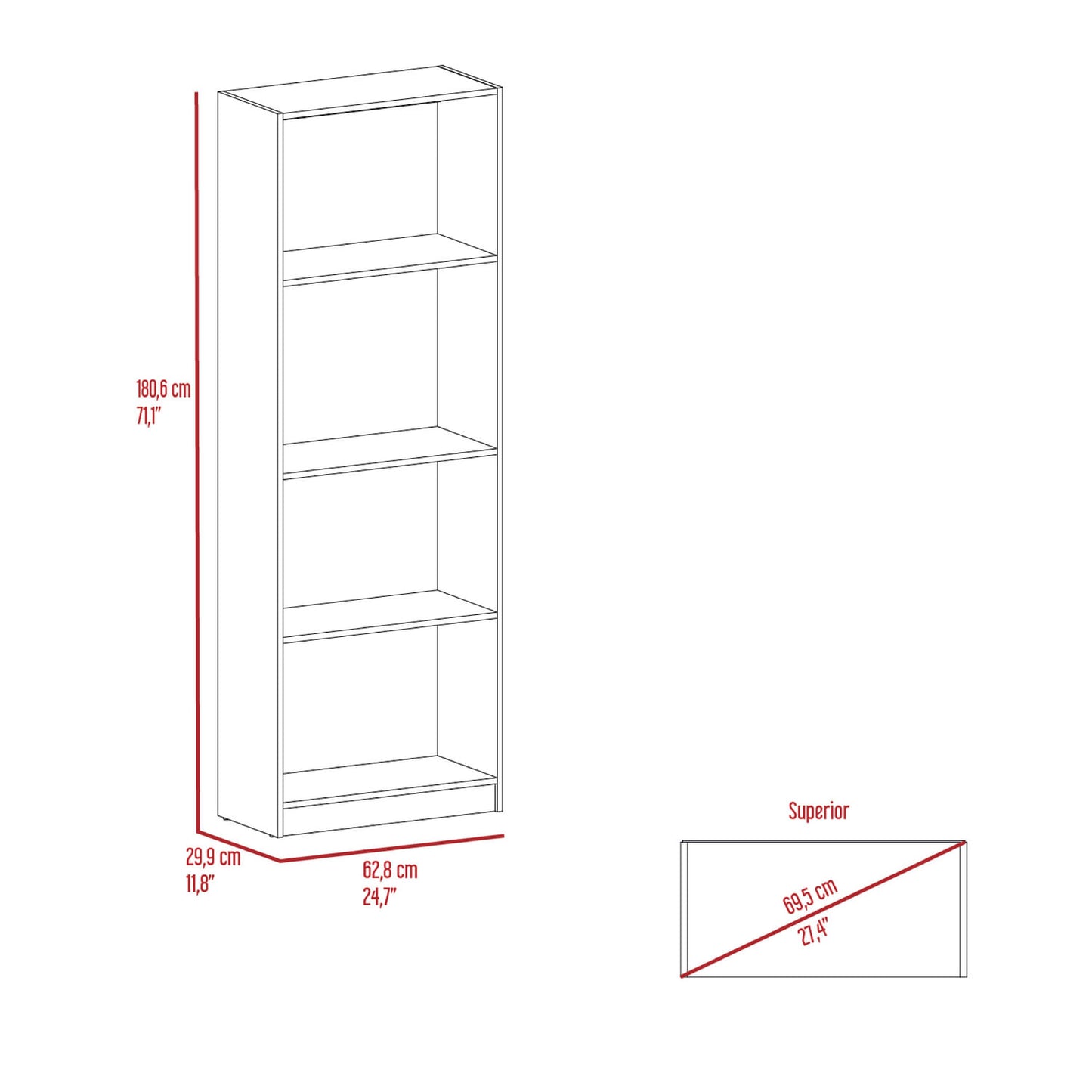 Estante Home E1 4 Espacios 180X62X29 Rta Fresno Blanco Zf