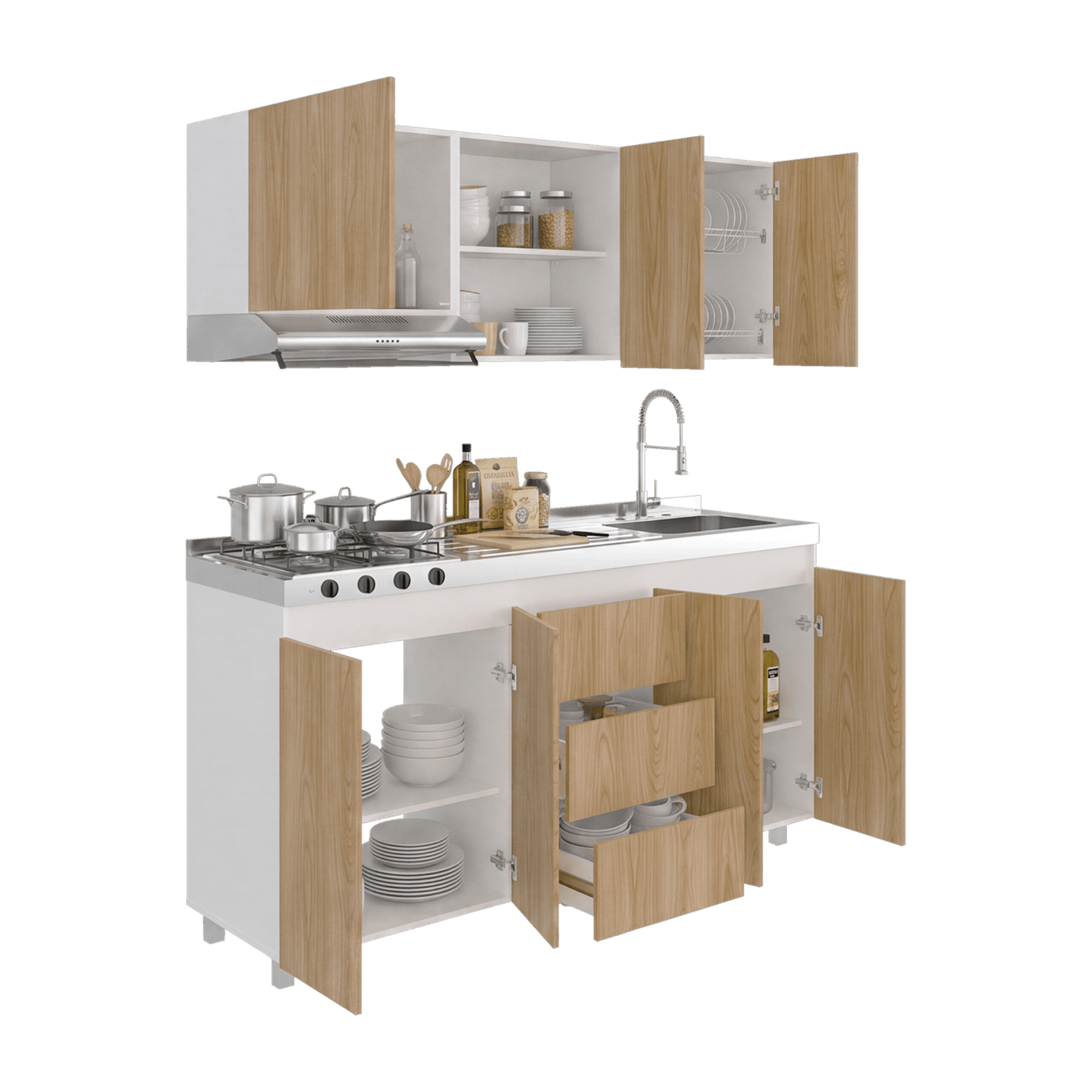 Cocina Boreal Derecha 210X180X50 Rta Blanco Fresno