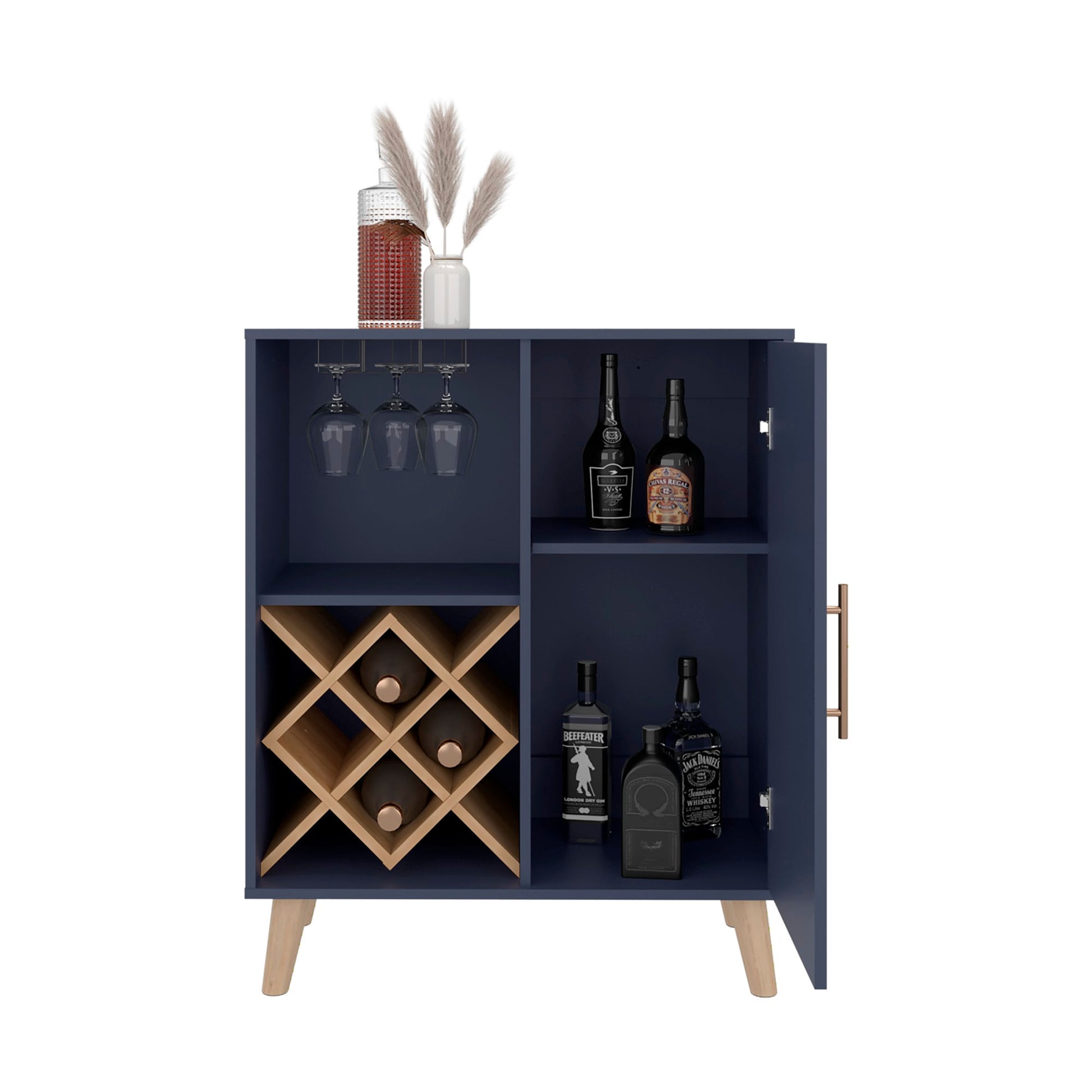 Mueble Bar Baja Cueva 98X80X38 Azul Fresno Zf
