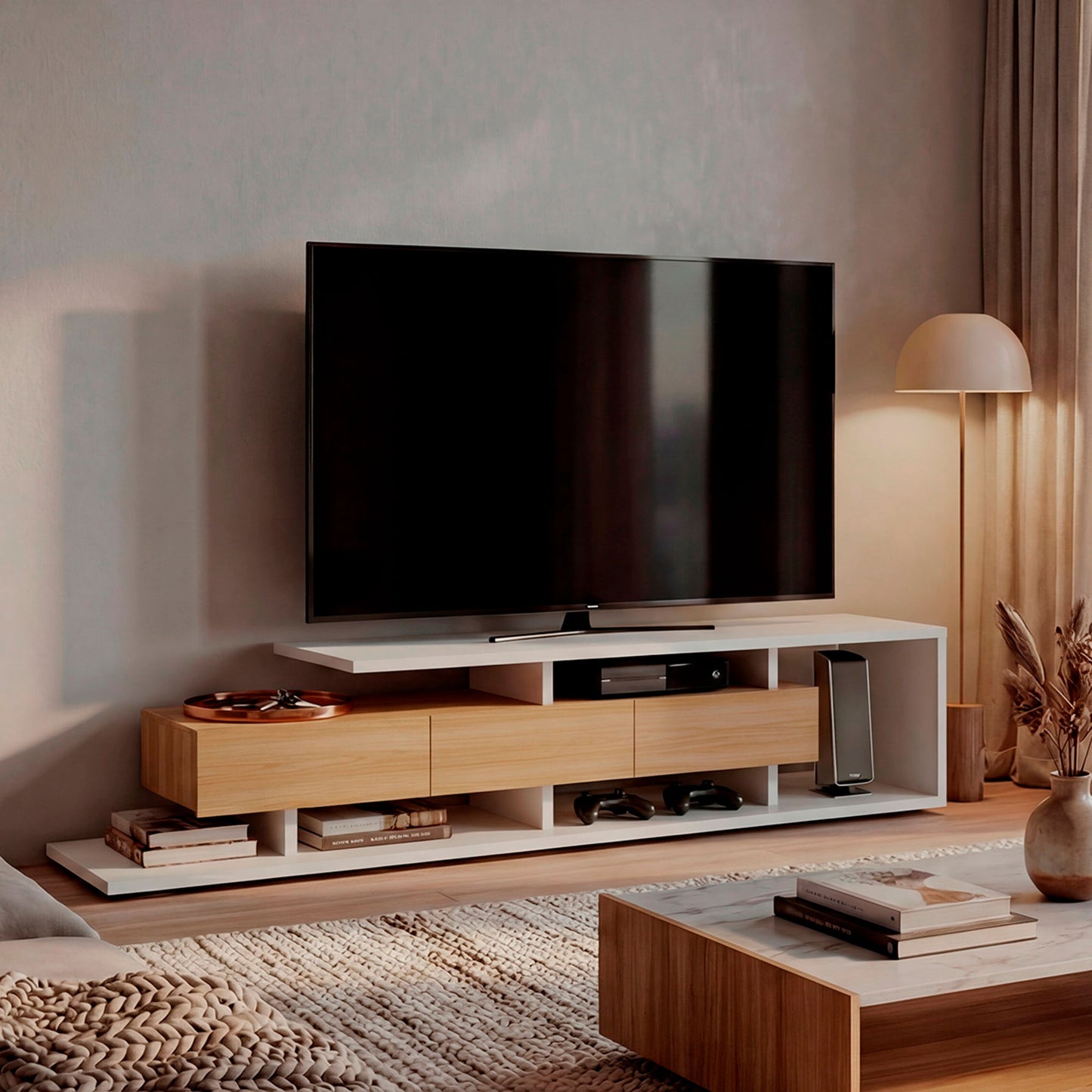 Rack De Tv Quito 44X200X50 Rta Blanco Mqz Fresno