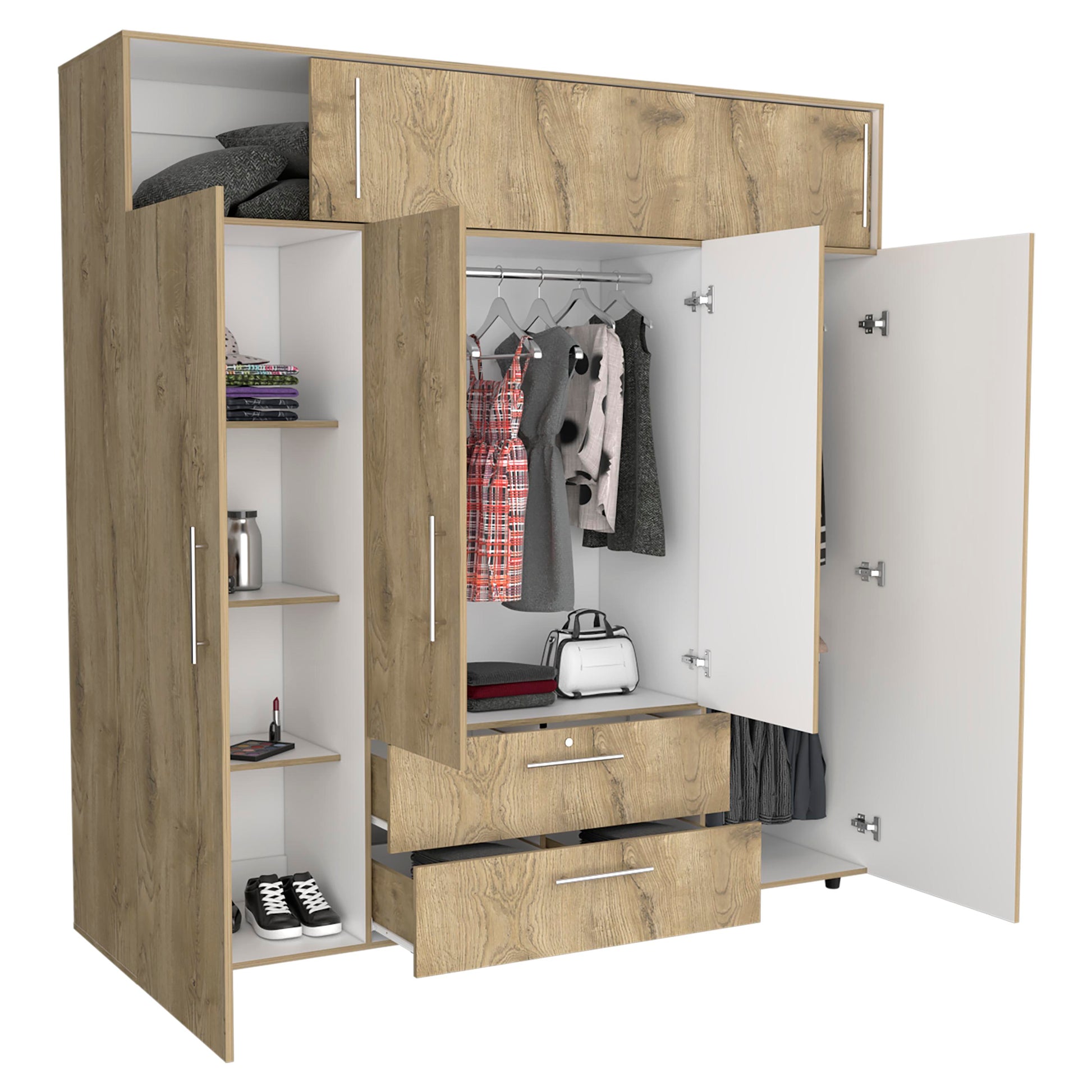 Armario Luque 200 X 204 X 50 Rta Macadamia + Blanco