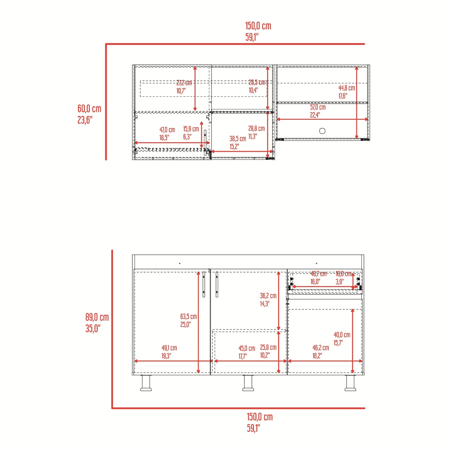 Cocina Ladson Para Mesón Izquierdo 210X150X53 Rta Blanco Positano