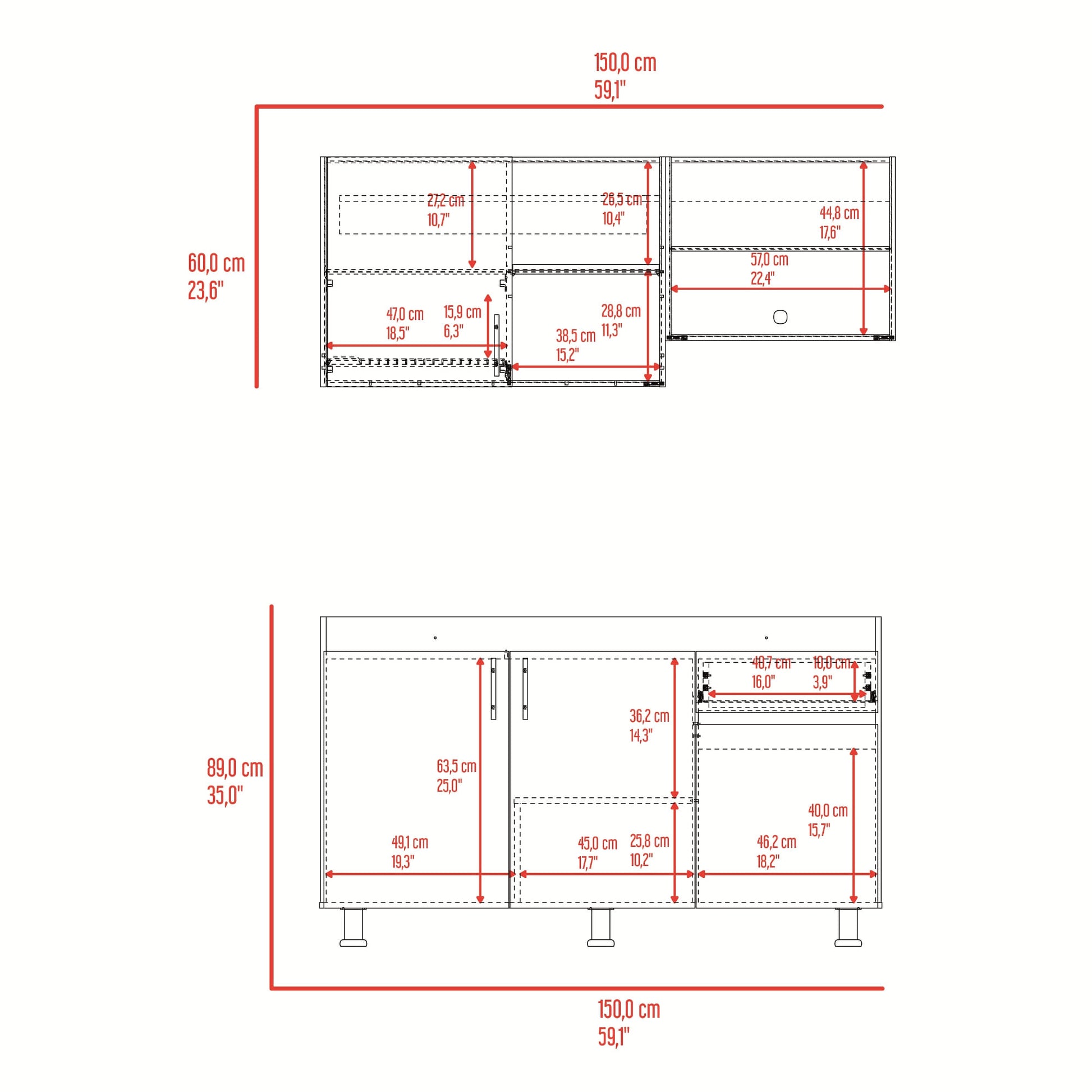 Cocina Ladson Para Mesón Izquierdo 210X150X53 Rta Blanco Positano