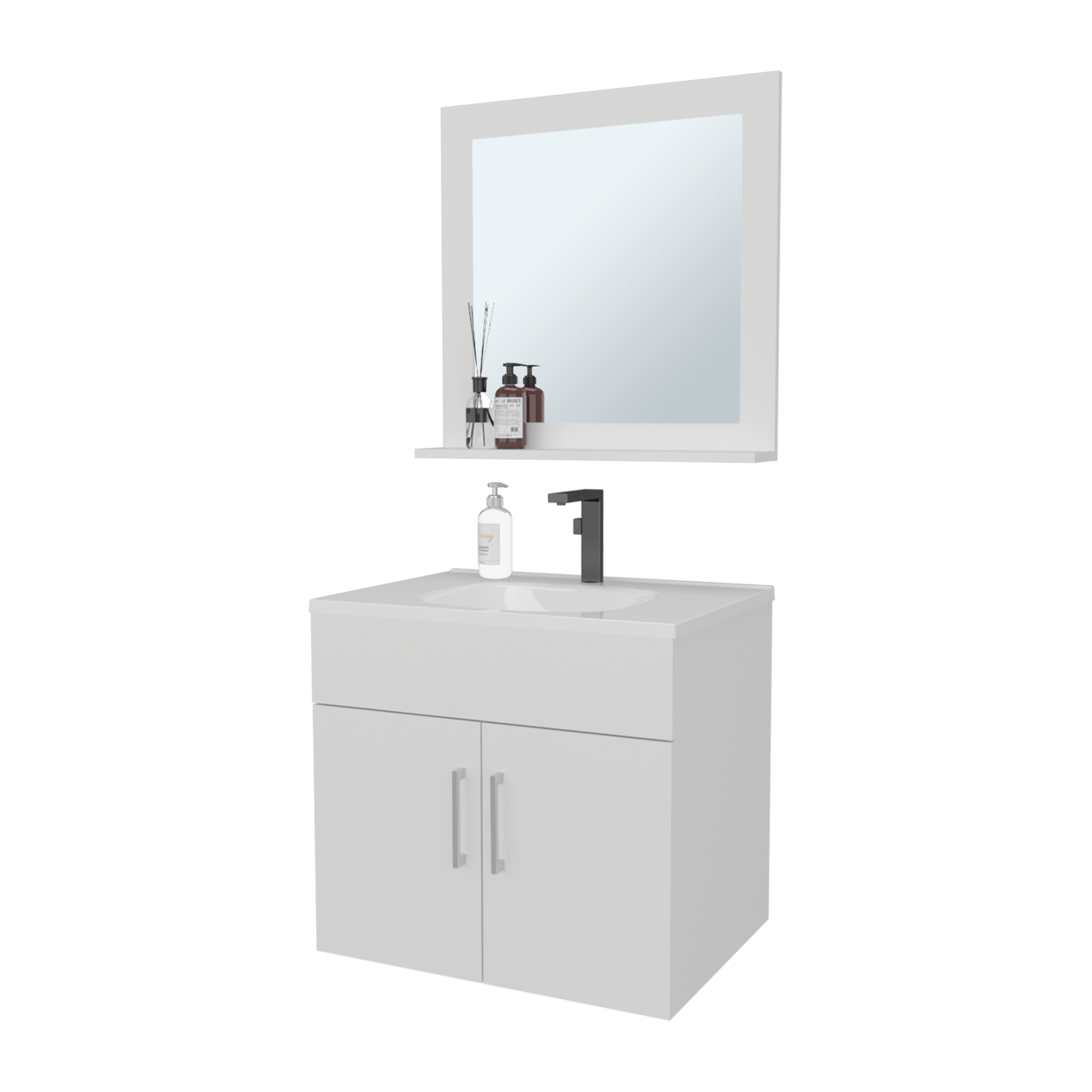 Set Mueble De Baño Blake + Espejo 53X61X45 Rta Blanco Mqz Zf