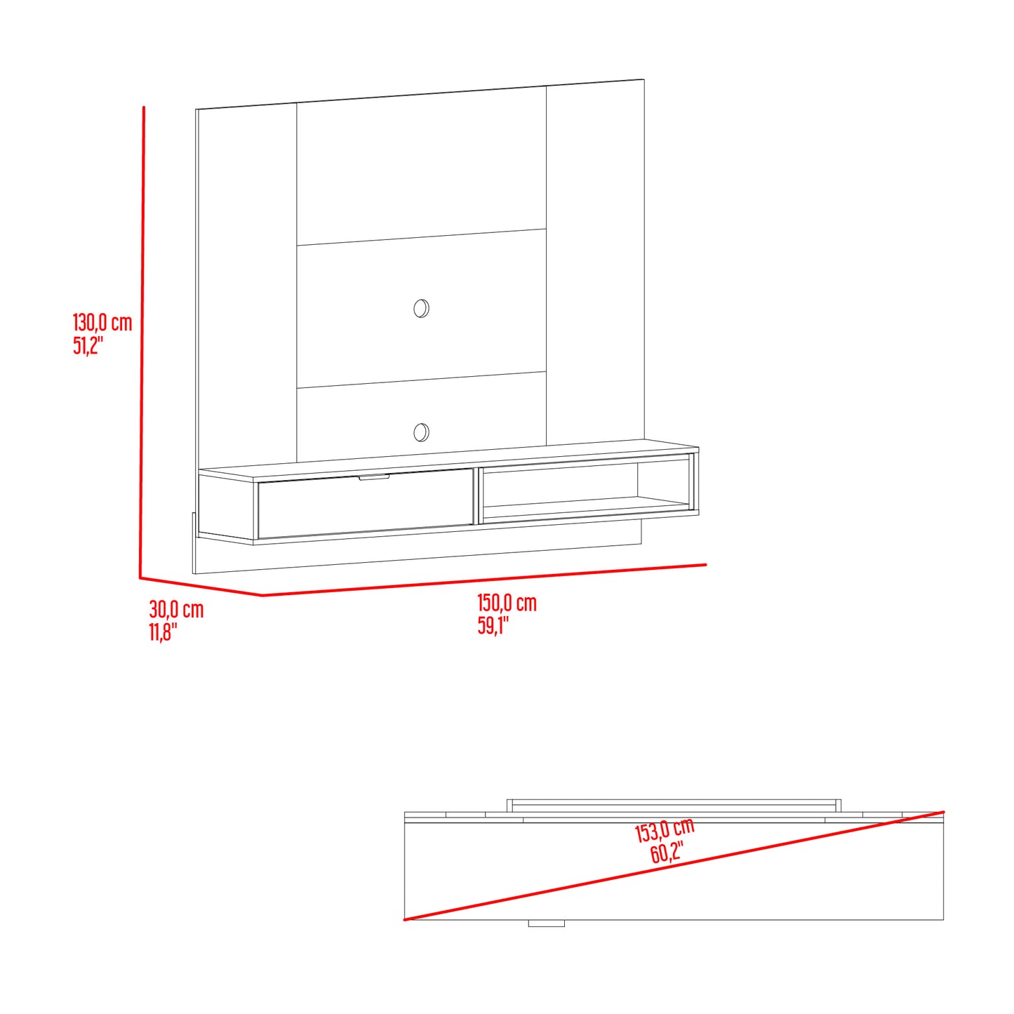 Panel De Tv Funes 130X150X33 Rta Mamba Ambar