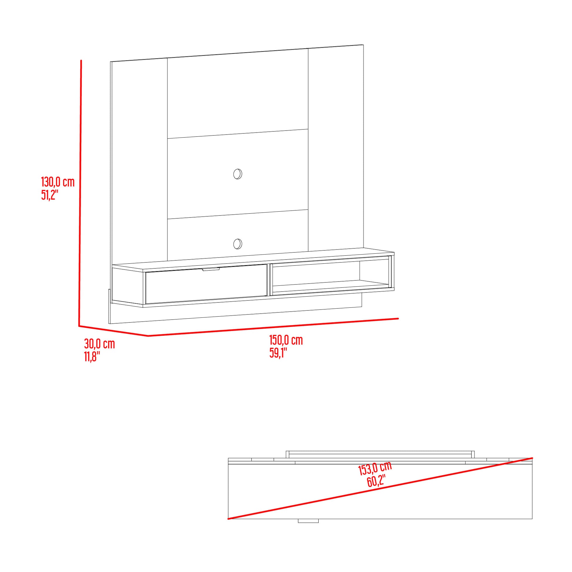 Panel De Tv Funes 130X150X33 Rta Mamba Ambar
