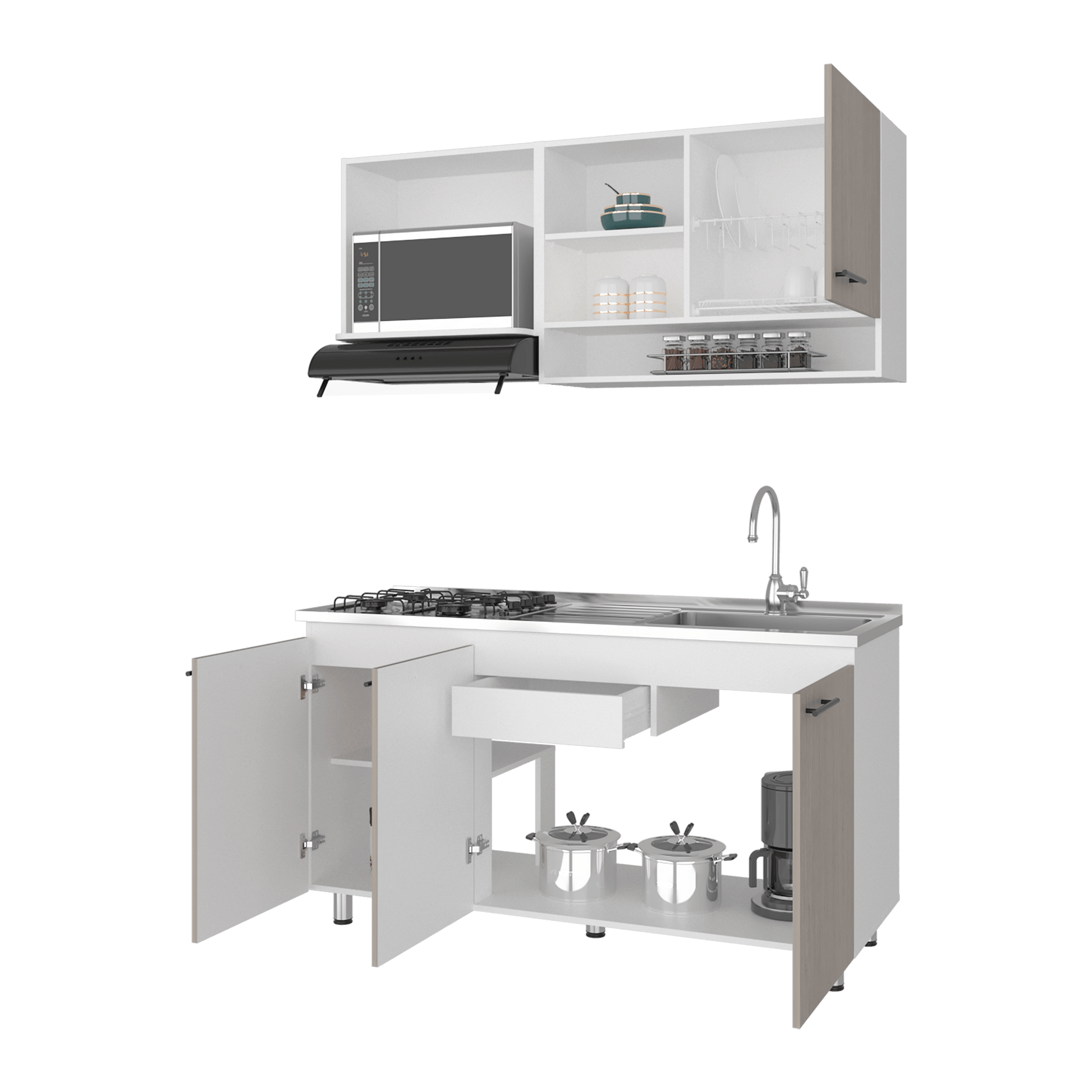Cocina Orquidea Derecha 210X150X53 Rta Blanco Positano