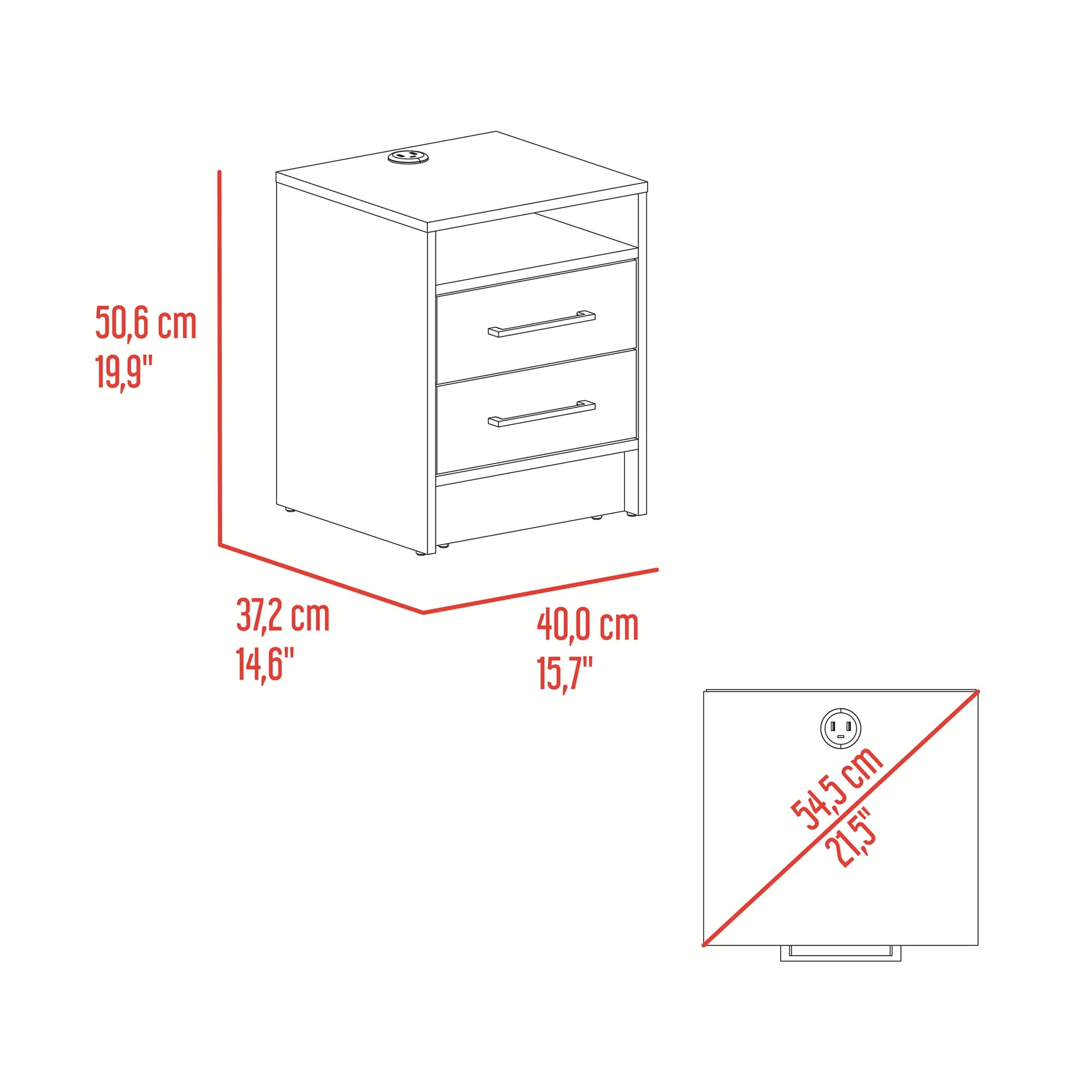 Mesa De Noche Eter Usb 50X40X37 Rta Wengue