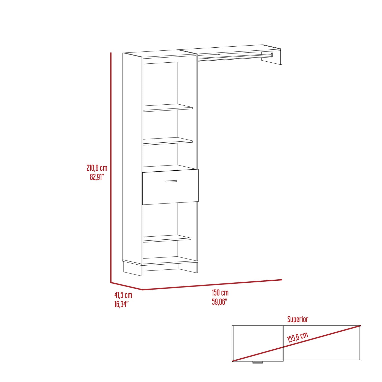 Armario Abierto 150 Manchester 210X150X41 Rta Blanco Zf