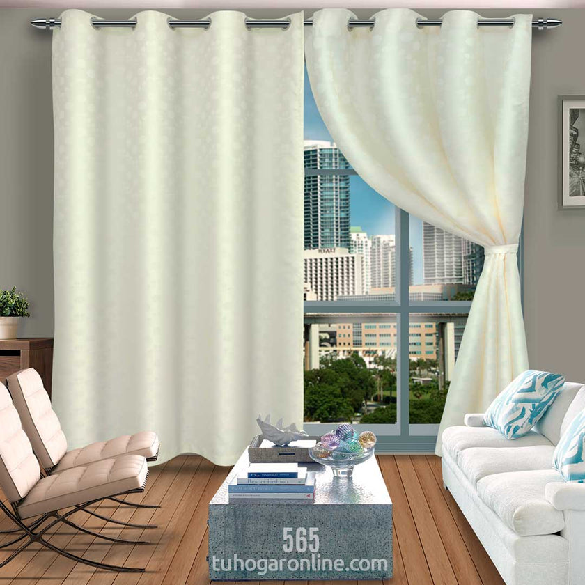 Cortina Argollada En Lona Blanco Hueso Puntos